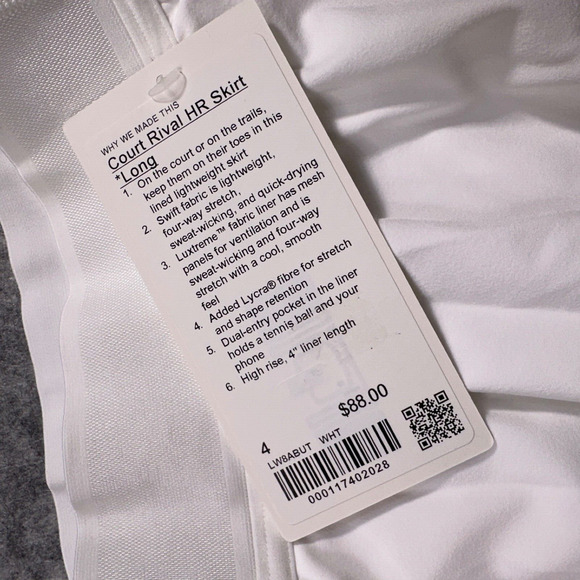 Lululemon Court Rival High-Rise Skirt Long White Tennis Pickleball Size 4 - Picture 6 of 8